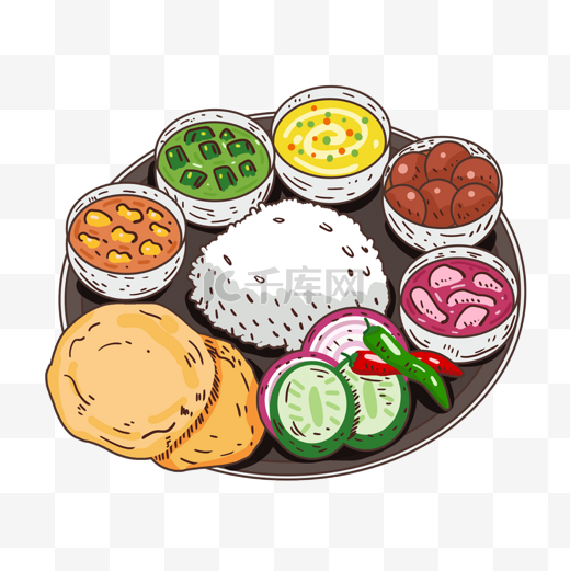 印度美食塔利咖喱蔬菜洋葱黄瓜图片