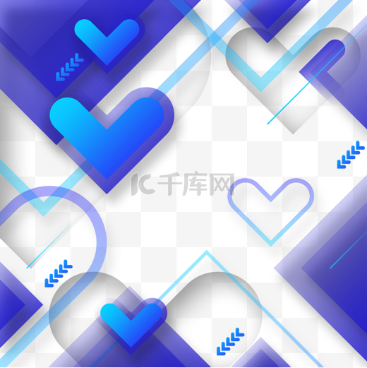 蓝色立体叠加心形商务抽象几何边框图片