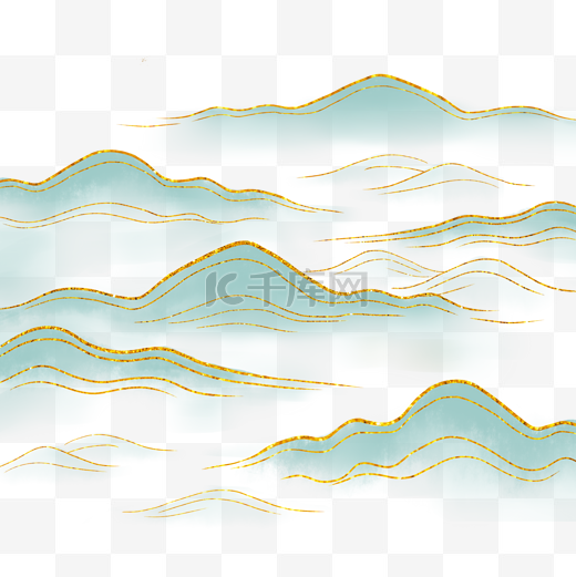 中国风鎏金金线浅绿色水墨山水图片