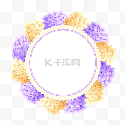 绣球花卉水彩圆形边框图片