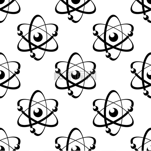 白色背景下带有原子的无缝图案的黑白插图图片