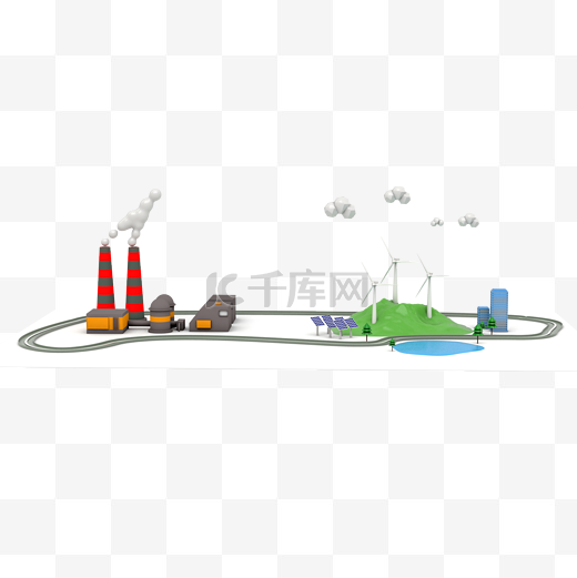 碳中和新能源低碳环保C4D场景绿色城市污染环境工厂图片
