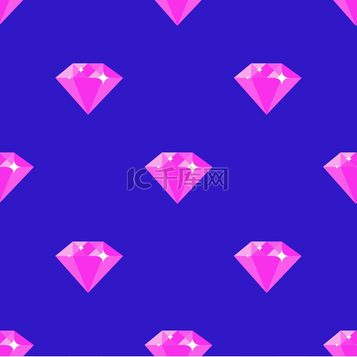 紫色背景上的粉红色闪亮钻石无缝图案。图片