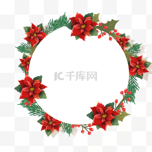 圣诞新年一品红花卉圆形边框图片