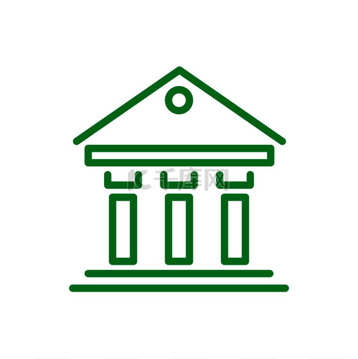 希腊建筑信息图表表示政府或司法机构，矢量插图上的绿色图标在白色背景下被隔离。图片