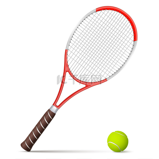 网球拍和球孤立的白色上。矢量图图片