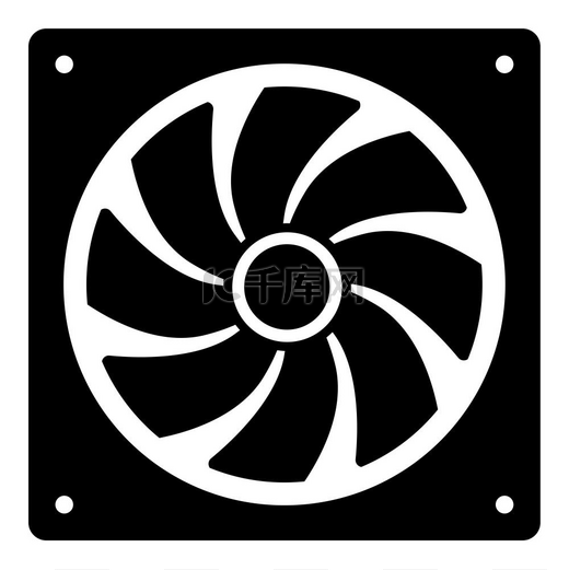 计算机处理器冷却器 CPU 冷却系统通风机图标黑色矢量插图平面样式简单图像的风扇。图片