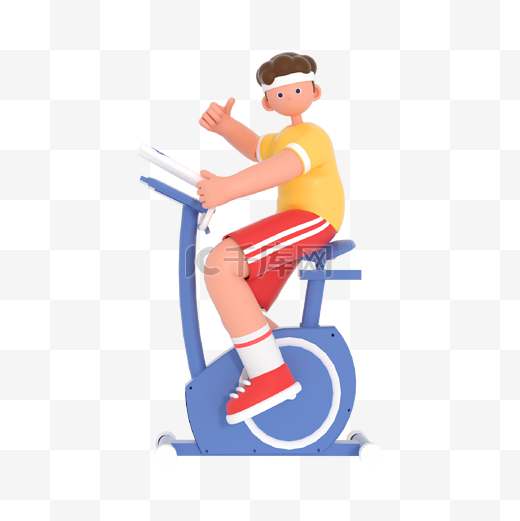 3D立体骑健身单车健身锻炼人物图片