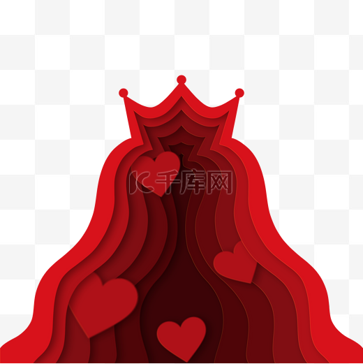 三八妇女节红色剪纸戴皇冠的女王图片