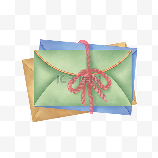 水彩绿色信封与蝴蝶结图片