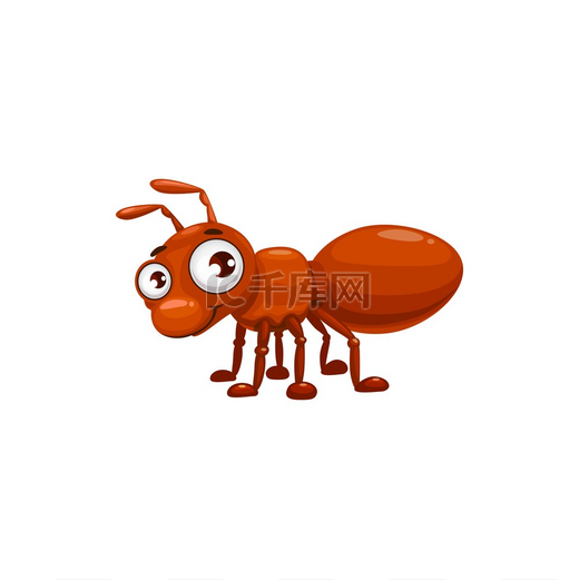卡通蚂蚁矢量图标，有趣的昆虫，长着可爱的脸和大眼睛。图片