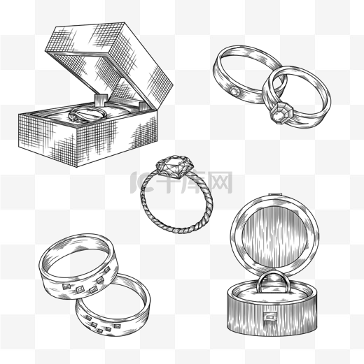 婚礼戒指单品黑色雕刻风格图片