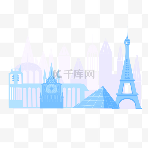 法国巴黎城市天际线蓝色图片