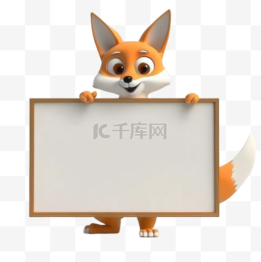 动物手举白板3D立体元素狐狸图片