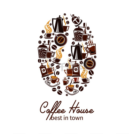 咖啡馆或咖啡厅和咖啡豆自助餐厅海报设计。图片