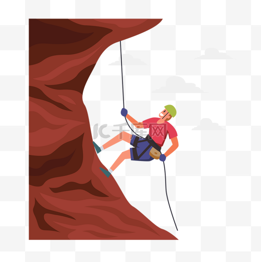 爬山运动概念插画攀岩运动吊在攀岩绳子上的人图片