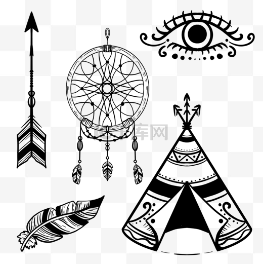 眼睛帐篷捕梦网羽毛弓箭印第安波西米亚图片