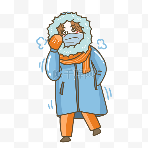 冬天穿棉衣防寒保暖女孩降温寒冷颤抖冷空气图片