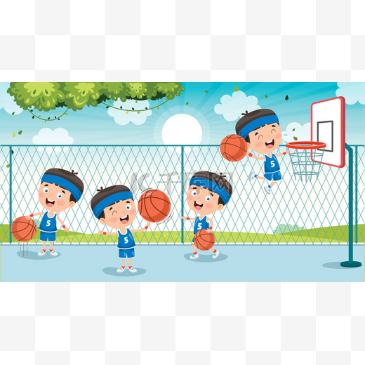 小孩子在外面打篮球图片