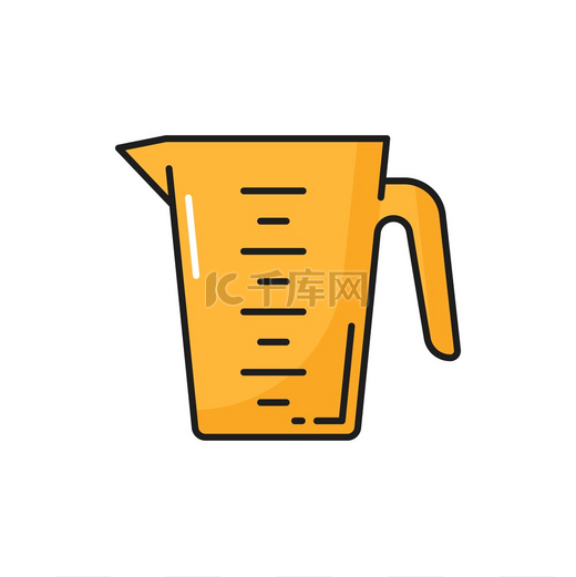 量杯黄色炊具带有隔离的升刻度制作鸡尾酒的矢量容器马克杯毫升有秤的罐子厨具容器测量食物量空量杯隔离炊具图标图片