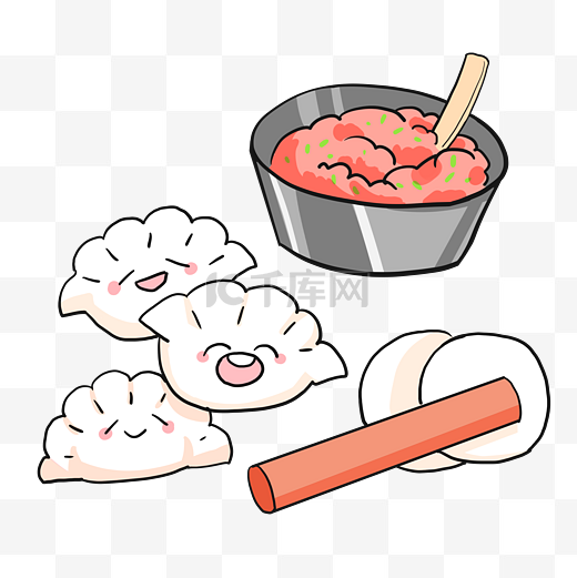 新年包饺子流程春节冬至美食水饺卡通图片