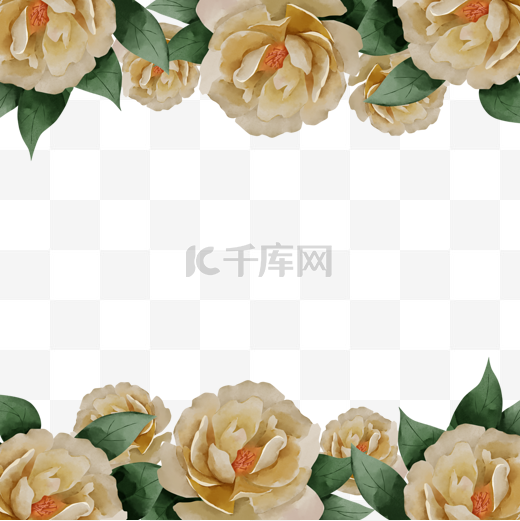 山茶花水彩花卉自然边框图片