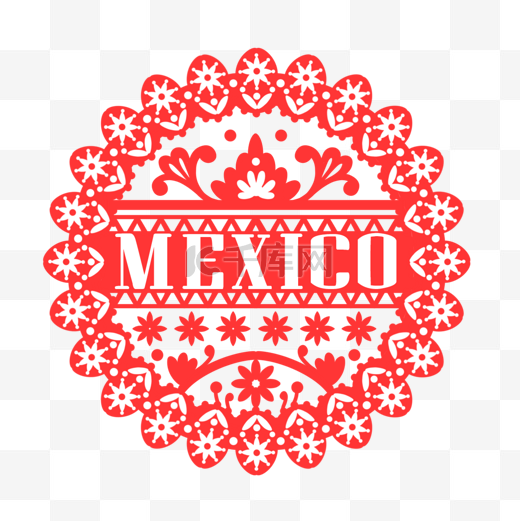 墨西哥剪纸抽象红色民族图形图片