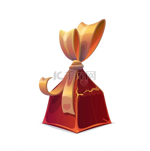 带有金色蝴蝶结和红心的礼盒，带有金色包装纸和丝带的孤立礼物，饰有闪亮的金色条纹。图片