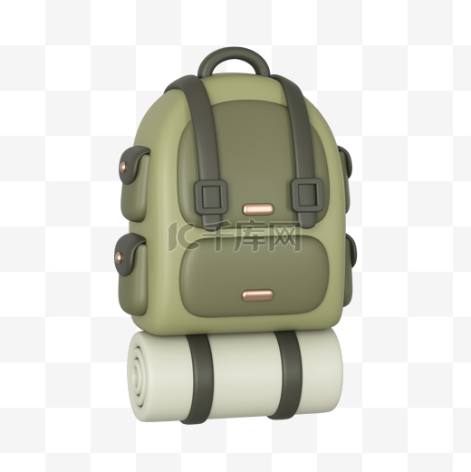 C4D立体旅行小装饰绿色行李包图片