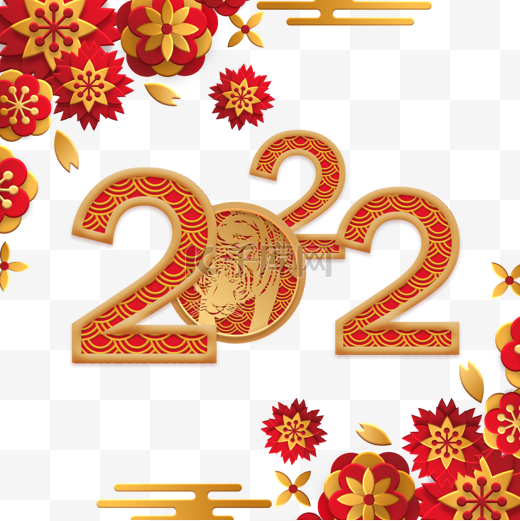 新年春节红金色2022创意标签图片
