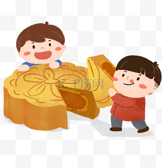 中秋节小孩吃月饼图片