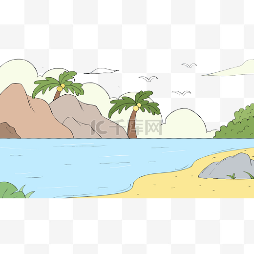 卡通海边椰子树风景图片