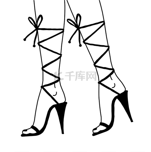 当代女性海报女孩们穿着系带高跟鞋抽象的极简主义女性塑造横幅性感的女士脚魅力鞋款时尚服装矢量时尚女性模特身体部位当代女性海报女孩的腿在系带图片