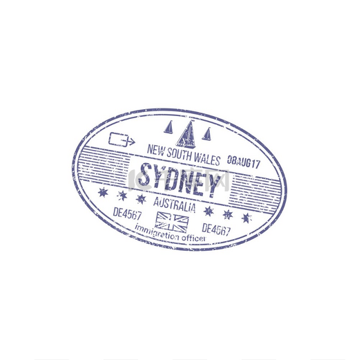 Grunge 橡皮戳隔离签证到新南威尔士州、悉尼。图片