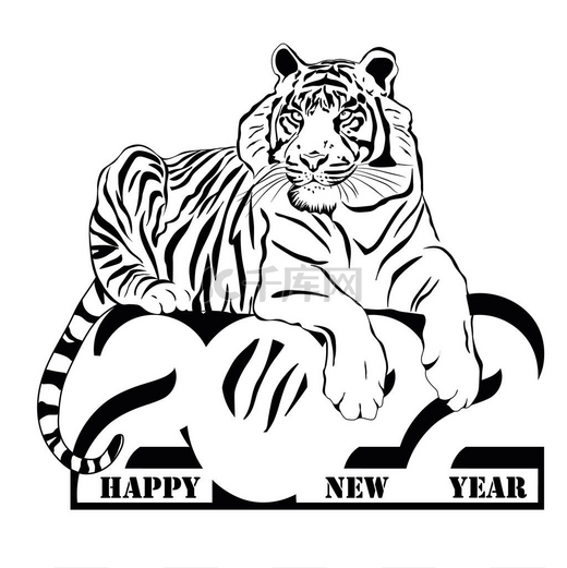 祝2022年中国虎年快乐。新年，虎年。黄道带标志，用于贺卡、传单、邀请函、海报、小册子、横幅、日历、社交媒体、屏保.图片