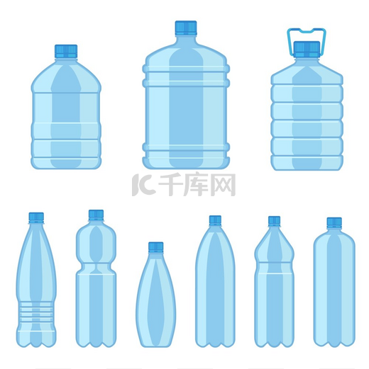 塑料水瓶平板容器不同容量的液体饮料广告服务交付瓶装模型矢量集塑料水瓶平板容器不同容量的液体饮料广告服务图片
