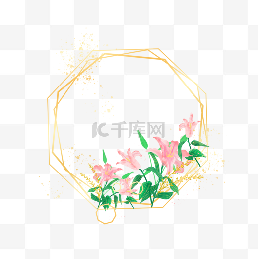 花卉百合婚礼多边形边框图片