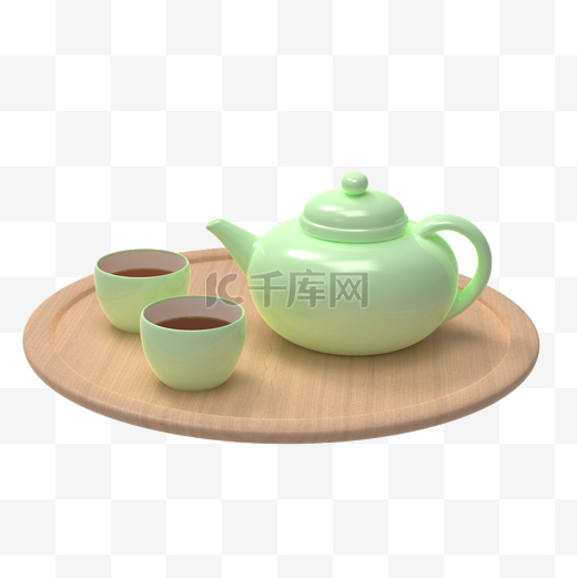 3D立体仿真饮品茶饮绿色茶具图片