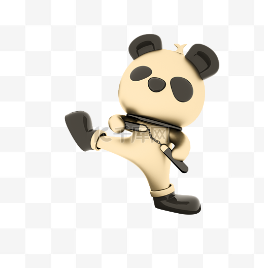 立秋黑金色3D卡通动漫踢球立体熊猫图片