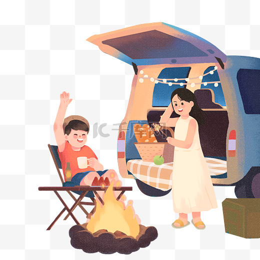 夏季夏天情侣旅游露营场景图片