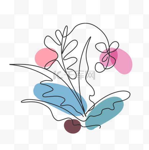 淡雅粉嫩抽象线条画植物花卉图片