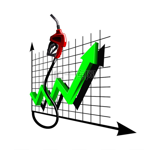 带有折线图绿色箭头的红色汽油泵喷嘴表示燃料价格的不断上涨用于天然气和石油行业主题设计图片