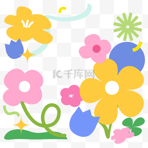 春天扁平彩色花朵装饰贴纸图片