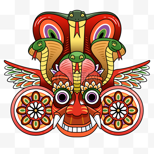 斯里兰卡毒蛇舞者面具插画风格红色图片