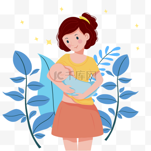 年轻漂亮的女性在大自然下用乳房喂养婴儿插图图片