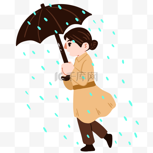 暴雨中拿伞的女孩图片