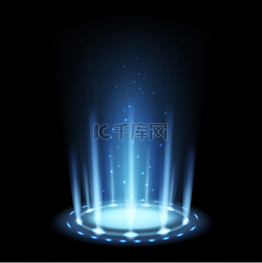 传送门魔法具有蓝色光束和发光粒子的真实灯光效果3未来传送漏斗孤立的有光泽的圆圈和发光的能量射线传送支架矢量插图传送门魔法蓝色光束和的逼真灯光效果图片