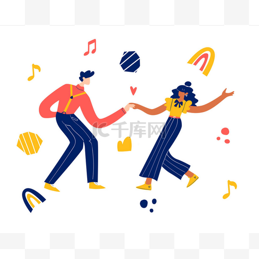 复古派对舞蹈的概念。黑人年轻夫妇跳舞荡秋千，林迪跳，摇滚. 图片
