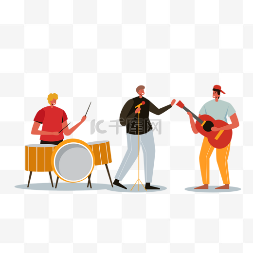 三人乐队演奏音乐演出扁平风格图片