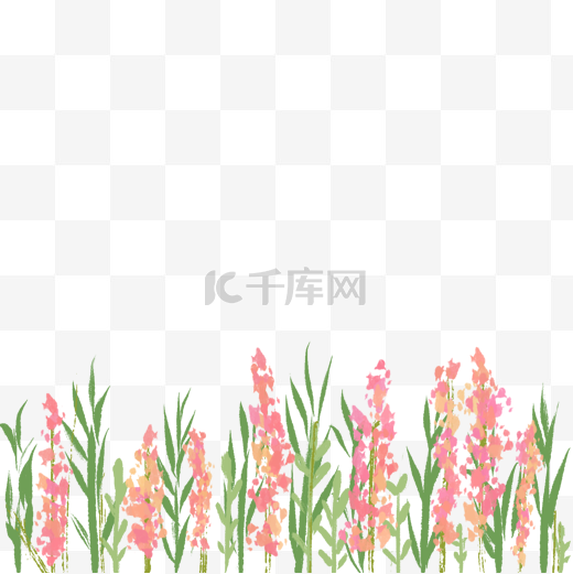 手绘花丛草丛粉色花朵绿色植物草地图片